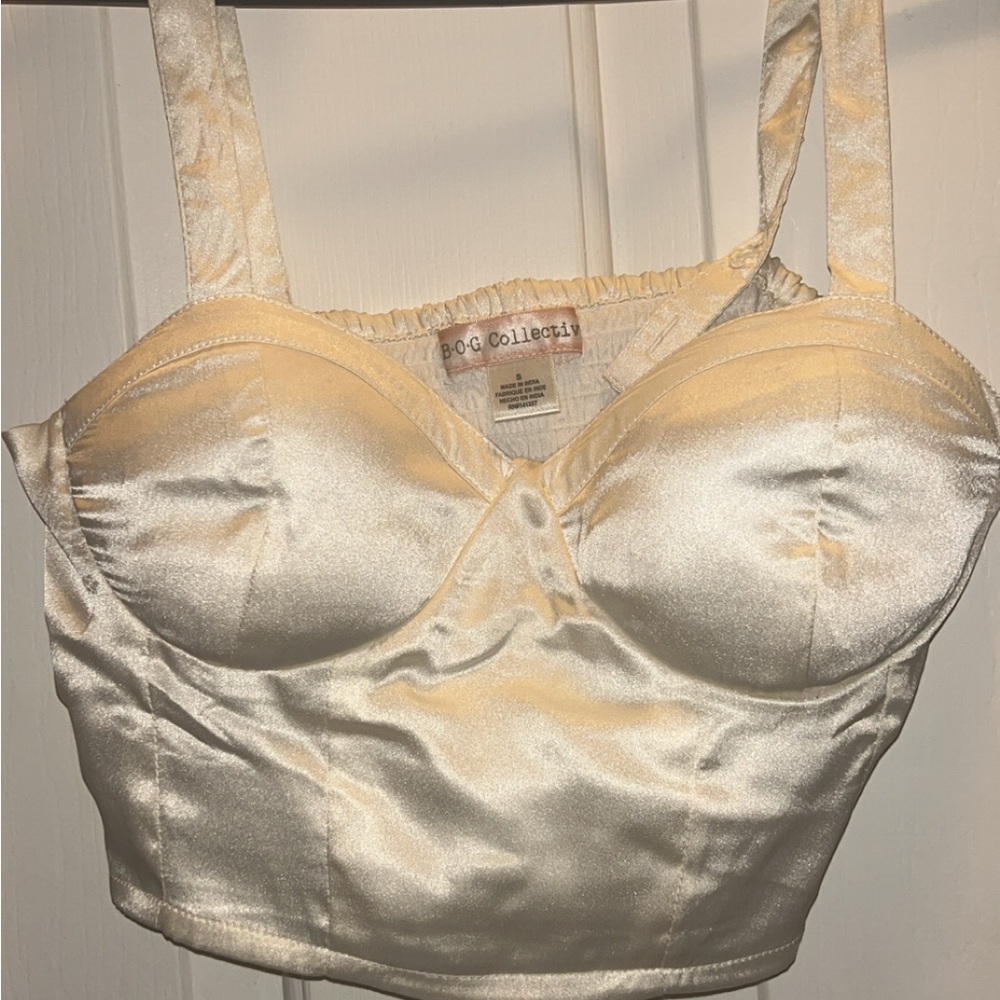 Elegant Cream Satin Crop Top